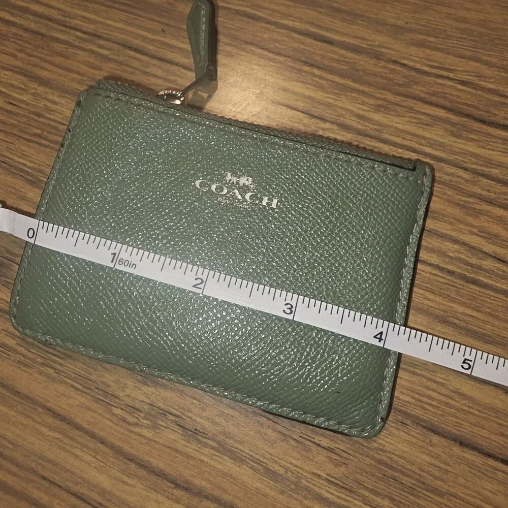 COACH Lot Sage Green/Red Pink Logo Debit Card & Burgundy Zip Top Coin Case Pouch